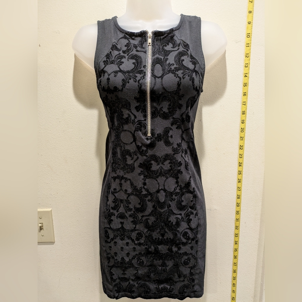 Divided Black Patterned Mini Dress Size 4
